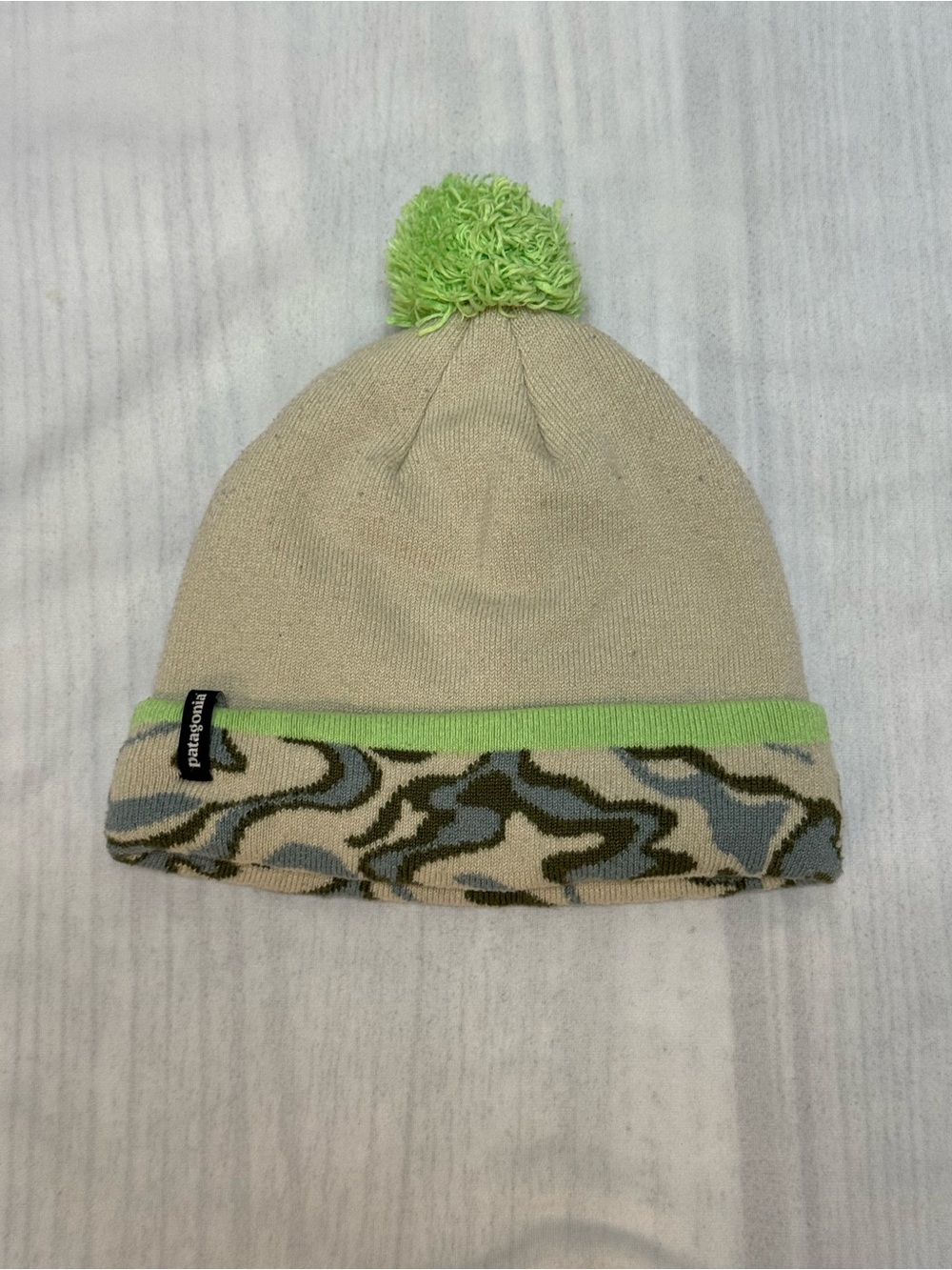 Patagonia Toddler Boys Tan Green Blue Camouflage Lined Winter Hat